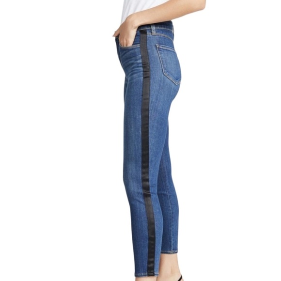 L’Agence - Margot Neptune Blue High-Rise Skinny Jeans with Black Tuxedo Stripe - Picture 10 of 11